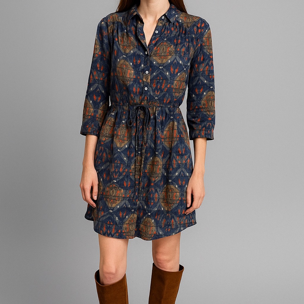 Navy Patterned Shirt Dress